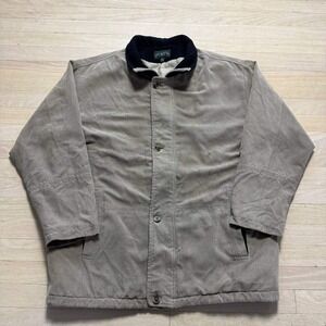 J Crew Vintage Tan Micro Suede Barn Jacket Mens XL Quilted Lined Workwear Coat